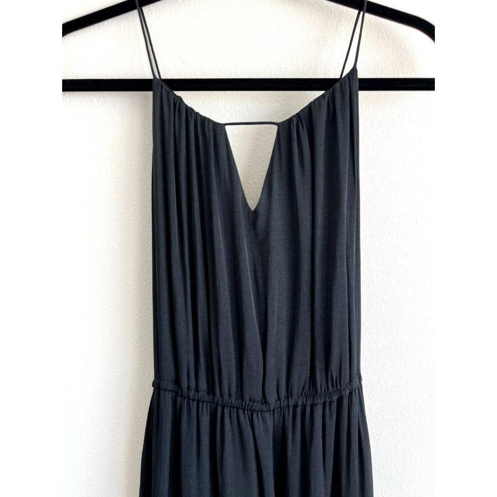 Black Satin Formal Wedding Guest with Drawcord and Cutout Neckline size Large